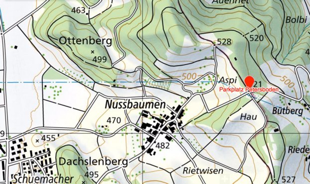 Karte vom Startpunkt Petersboden-Parkplatz